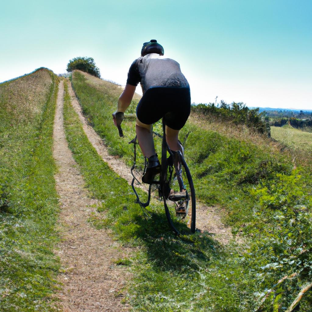 Cyclist conquering a challenging hill