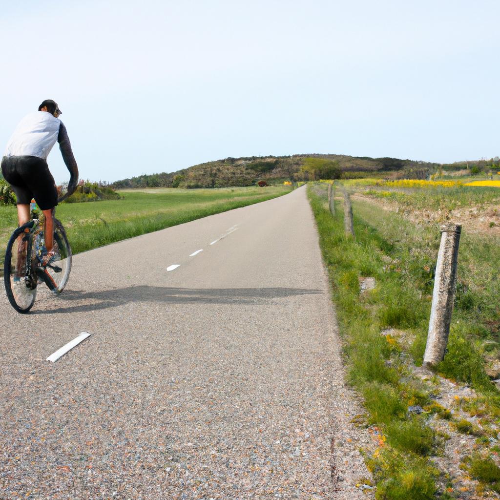Person cycling on a scenic route