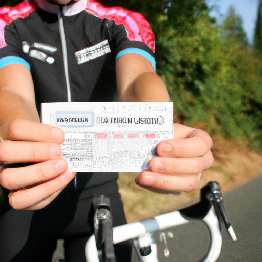 Cyclist holding a prize check