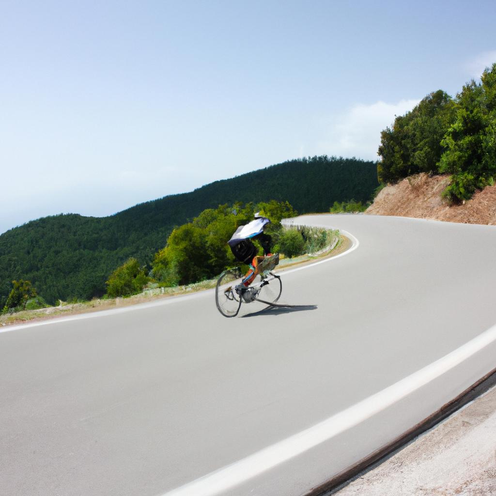 Cyclist racing on scenic road