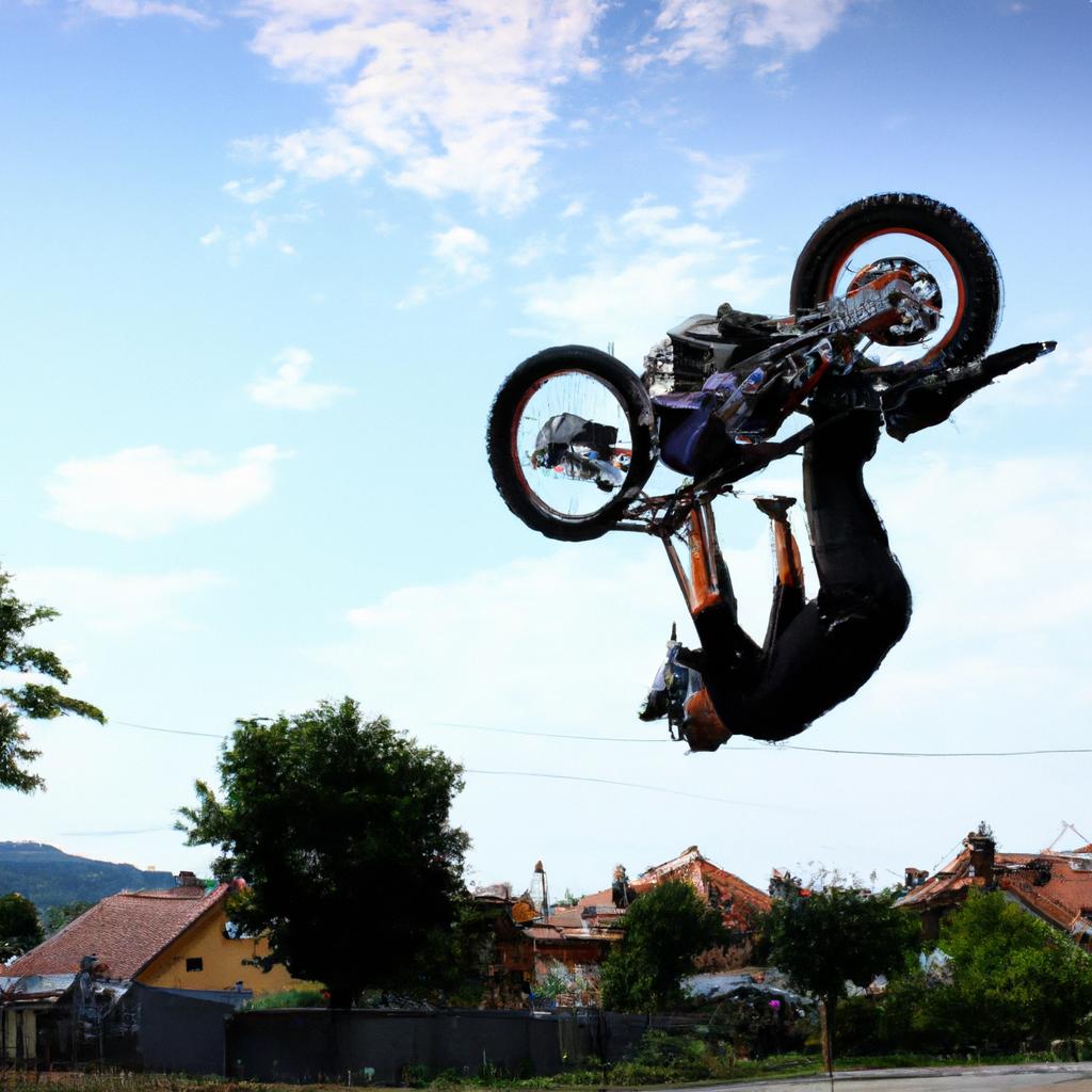 Person performing daring bike stunts
